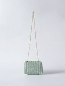 Tropiscape 迷你时尚草编翻盖链条斜挎包，女士款，绿色度假风，休闲海滩秋季圣诞节冬季圣诞礼物 - 綠色 - 查看 12