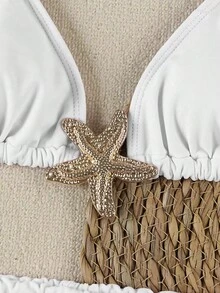Polovedo Resmi Koleksi Terbaru Musim Semi/Panas Elegan Seksi Set Bikini 3 Potong Motif Bintang Laut Putih Polos, Cocok untuk Liburan Pantai, Pesta, Kencan, dan Liburan Lainnya - Putih - View 4