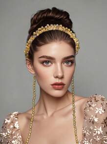 1 Piece Exquisite Sparkling Amber Crystal Headband Sweet Cool Long Tassel Design Hair Accessories Graduation Gift Holiday Party Prom Performance Casual Vacation Photo Headwear