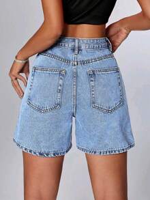 Women's High Waist Versatile Denim Shorts, Vintage Wash, Loose Fit, Knee Length Casual Retro Style Jeans Shorts, Summer Fashion