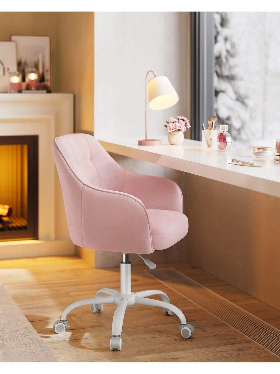 Office Chair, Swivel Chair, Desk Chair, Makeup Vanity Chair, Adjustable Height, Armrests, 110 Kg Load, Velvet, Home Office, Study, Bedroom, Jelly Pink - 藕粉色 - 查看 1