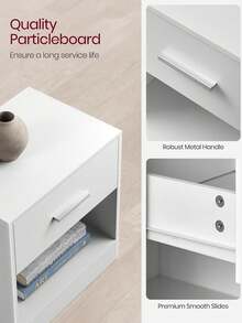 Bedside Tables, Set Of 2, Side Table With Drawer, Handle, Open Compartment, End Table, For Bedroom, Living Room, Classic White, Classic White - White - View 4