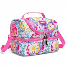 可爱卡通女孩午餐袋双层保温午餐袋大容量分层双拉链设计学校午餐袋适用于旅行出游野餐和户外活动 - 雙層午餐包 - 查看 13