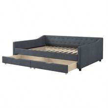 Recommend-Full Size Daybed With Drawers Upholstered Tufted Sofa Bed, With Button On Back And Piping On Waved Shape Arms-Dark Grey-TRHSVA - Multicolor - View 3