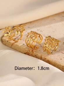 3 Stücke/Set Edelstahl Blatt Linie Dekor Ringe, modisch vielseitig für den täglichen Gebrauch