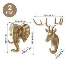 2PCS Deer Head + Elephant Head/Rhinoceros Head + Giraffe Head Wall Hooks - No Drill Adhesive Animal Decor Hooks For Bathroom Bedroom, Heavy Duty Wall Hanging Hooks For Towels Robes Keys Coats Entryway Home Decor
