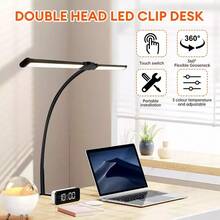 Adjustable LED Desk Lamp With USB Port, 12W Dual-Head Clamp Lamp, 360° Adjustable Gooseneck, 3 Color Modes & 10 Brightness Levels, Eye-Caring Light For Office, Reading, Studying, Drafting, Sewing, Dorm Room