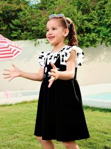 Seven Princess Robe d'été à manches courtes, taille cintrée et coupe évasée avec imprimé chat mignon, pour jeunes filles. Style décontracté de princesse pour vacances.