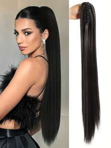 24 Inch Long Straight Ponytail Hair Extensions Synthetic Fake Pony Tails Hairpieces Clip In Ponytail Extension For Women Girls Daily - Multicolor - View 21