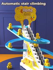 Children's Yellow Duck Automatic Climbing Stairs Track Electric Toy With Sound And Light, Educational Toy