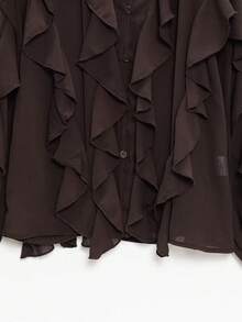 HZXVIC Women's New Autumn French Style Multi-Layer Ruffle Transparent V-Neck Drape Long Sleeve Blouse - Brown - View 8