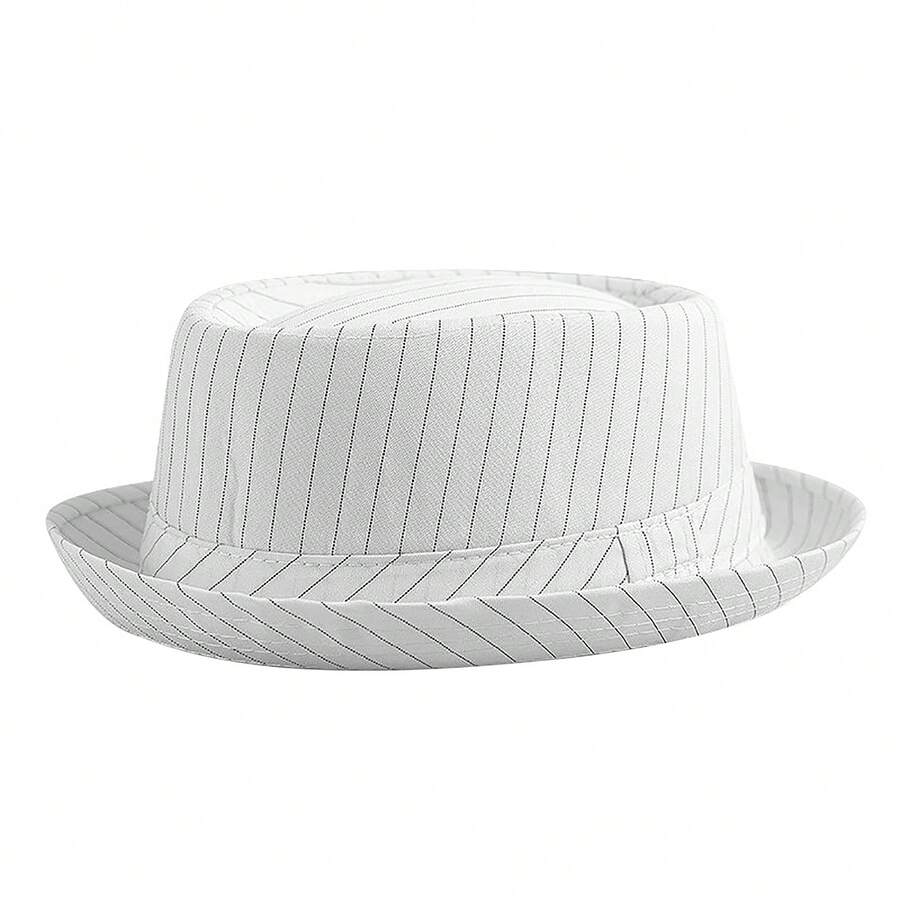 Men's And Women's Striped Tweed Hats, Classic Short-Brimmed Manhattan Jazz Hats, Unisex Dress Hats, Felt Hats, Suitable For Daily Matching And Formal Occasions - 白色 - 查看 1