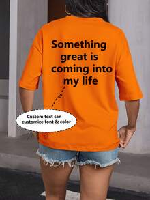 Women's Short Sleeve T-Shirt - Front And Back Customizable - Add Your Own Text (Color And Font Optional), Pattern Print Summer - Orange - View 5