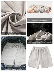 Shorts casuales de verano para mujeres, con bolsillos y cordón, Bermuda shorts de lino y shorts básicos de lino de unicolor sueltos de longitud hasta la rodilla,Ropa de ocio de moda - Caqui - Ver 8
