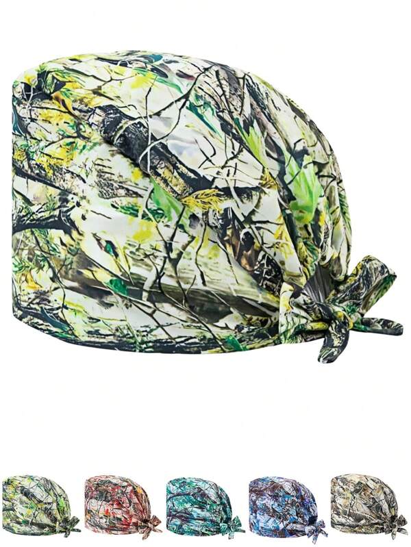 1pc Women's Polyester-Cotton Shrub Print Digital Printed Work Cap/Nurse Cap, Anti-Bacterial Anti-Dust, Suitable For Doctors, Nurses, Beauty Salons, Veterinary Clinics, Housekeepers And Cleaning Workers