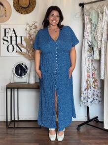 Enliva Große Größen Boho Kleid mit Polka Punkt Muster und Fledermausärmeln für Damen, ideal für den Sommer