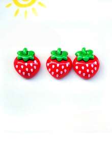10pcs Fruit Strawberry Shoe Charms, Suitable For Hollow Out Clogs, Beach Sandals, Flip-Flops - Red - View 3