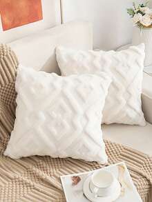 1 件/2 件现代毛绒人造天鹅绒枕套 - 奶油色和米色几何图案，柔软奢华的装饰靠垫套，适用于沙发或卧室拉链闭合，仅可手洗，无填充物，秋季装饰，秋季装饰，房间装饰 - 白色 - 查看 2