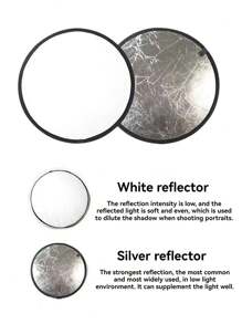 1pc Portable Foldable Photography Reflector, Round Collapsible Soft Light Reflector Disc For Portrait Photo, Live Streaming Lighting Panel, Studio Photography, Outdoor Light Blocking, 2-In-1 Gold & Silver Reflective Surfaces, With Storage Bag