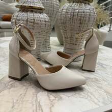 Scarpin Bico Fino Salto Grosso Sapato Feminino Salto Alto Clássico Elegante 027 SHOW SHOW, Scarpin Fivela Tornozelo