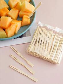 400/200/100/50/25pcs Natural Bamboo Fruit Skewers, Transparent Home Use Small Snack Cake Dessert Fork, Appetizer & Dessert Forks, Suitable For Parties, Gatherings, Picnics, Weddings, Businesses. Quantity Can Be Customized.,School Supplies - Beige - View 2