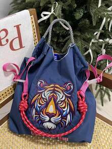 New Delicate Tiger Head Embroidered Design Large Capacity Handbag, Women Fashion Versatile Shoulder Tote Bag - Multicolor - View 4
