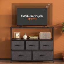 Black Dresser TV Stand Entertainment Center With 5 Drawers Media Console Table - Black - View 6