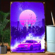 1PC Neon Street Racing Poster, Retro 80s Art, Vintage Car Artwork, Perfect For Garage, Bedroom, Man Cave, Neon Decor, Racing Fan Poster, Futuristic City Art, Street Culture Wall Art - Multicolor - View 9