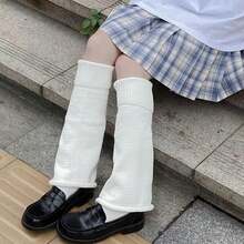 1/2 par de calentadores de pierna de unicolor Y2K, adecuados para combinar con faldas - Negro - Ver 8