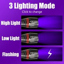 [UV LED Flashlight] Zoom In & Out Alloy Body ▎3 Brightness Modes + USB Charging Life Waterproof Crime Scene/Currency/Pet Urine Detection Multifunctional Tool