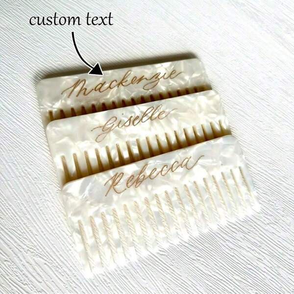 1 PIEZA Peine personalizado grabado de concha de tortuga, peine con nombre grabado, peine de dientes anchos personalizado, regalos para damas de honor