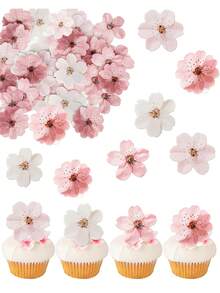 10/30/50 piezas Decoraciones para cupcakes con flores de cerezo, decoraciones de flores de cerezo 3D para pasteles, flores de papel de oblea para decorar cupcakes para baby shower, cumpleaños, boda, decoraciones y suministros para fiestas, coloridos - Multicolor - Ver 1