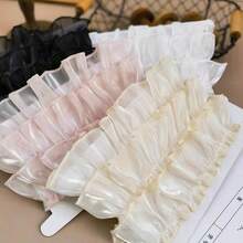 1 件珍珠光泽褶饰花卉蕾丝花边，适用于袖口、窗帘、围裙、蛋糕装饰、设计师面料