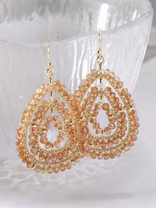 1 Pair Handmade Beaded Glass Bead Teardrop & Round Bohemian Style Earrings, Multi-Color Options Suitable For Daily, Vacation, Party, Gift - Champagne - View 3