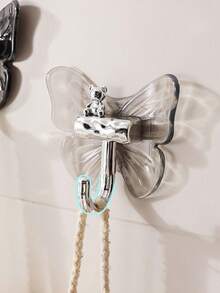 1/4Pcs, Light Luxury Teddy Bear Butterfly Hook Adhesive Load-Bearing Bathroom Wall Sticker, No-Drill, Kitchen Door, Bathroom Back, No Trace Adhesive Hook, Suitable For Hanging At The Entrance, Kitchen Bathroom, Bathroom, Living Room, Corridor, Dormitory, Storing Clothes, Umbrellas, Keys, Hats, Masks, Bags, Toiletries, Kitchen Tools, Toiletries, Makeup Tools, Necklaces, Jewelry.