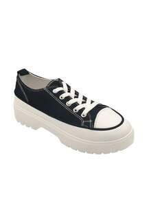 Women's Thick-Soled Casual Canvas Sneakers For Daily Wear - Black - View 4