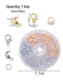 450 Pcs/Box Jewelry Making Kit Including Lobster Clasp, Jump Rings, Crimps For DIY Bracelet, Necklace, Jewelry Connectors & Findings - Multicolor - View 2