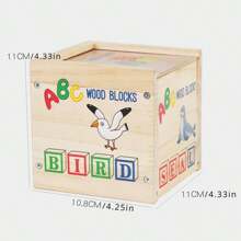 27pcs Wood Printed ABC Building Blocks, Upper Case Letters & Numbers Learning Blocks, Everyday Objects Cognitive Building Blocks, Stackable Educational Toy For Kids