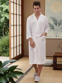 1 件轻便时尚浴袍，适合居家、海滩、酒店使用，速干、亲肤、情侣家居服、简约格子设计、性感睡衣返校 - 彩色 - 查看 7