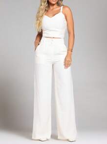 Conjunto feminino marrente de 2 peças:Ragata Sem Mangas e calca Sólida P M G