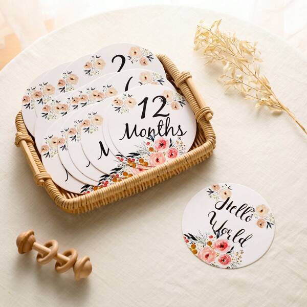 Ins Style Groei Mijlpaal Foto Props Bloemrank Kleine Kaarten Voor 0-12 Maanden Pasgeboren Baby Maandelijkse Fotoshoot