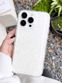 1pc Minimalist Whale Pattern Air Cushion Non-Slip Soft Phone Case For IPhone 11/12/13/14/15/16 Pro Max