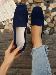 Zapatos casuales de mujer con punta puntiaguda y sin cordones, multicolor, ligeros, cómodos, aptos para uso al aire uso casual - Azul Marino - Ver 5