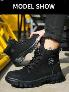 Men's Work Shoes Outdoor Sports Anti-Crush Steel Toe High-Top Lace-Up Construction Boots For Spring Summer Autumn Winter - Black - View 6