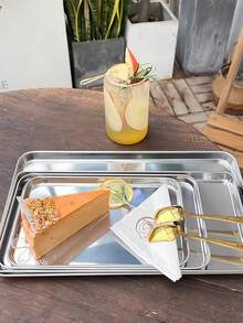 صينية معدنية مستطيلة من الصلب المقاوم للصدأ، صينية تقديم لتقديم الطعام والحلوى والمشروبات للكافيه وركن القهوة والحفلات في الحدائق - متعدد الألوان - مشاهدة 6