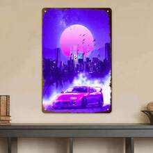 1PC Neon Street Racing Poster, Retro 80s Art, Vintage Car Artwork, Perfect For Garage, Bedroom, Man Cave, Neon Decor, Racing Fan Poster, Futuristic City Art, Street Culture Wall Art - Multicolor - View 2
