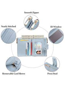 MIYIN 女士时尚多功能链条钱包三折双拉链日常使用带卡槽和可拆卸证件窗口，可存放信用卡/身份证/现金/硬币轻便便携休闲纯色短款钱包带防盗链商务现代商务休闲女士钱包礼物生日礼物周年纪念女士钱包钱包小钱包 - 淺藍色 - 查看 11