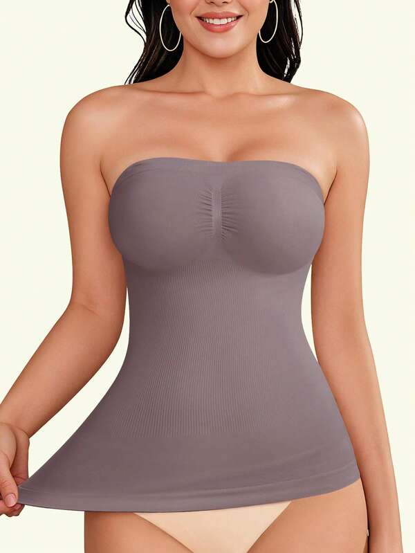 Strapless Shapewear Tank Top For Women - Tummy Control Compression Camisole | Slimming Long Tube Top Bodysuit