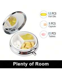 3 Compartment Portable Rotundity Storage Room, There Is A Pattern Of A Kitten Holding Flowers Printed On It, Cute Mini Metal Storage Box, Portable Jewelry And Pill Box,Suitable For Travel, Outdoor Activities, Bags, Pockets, Used For Wedding Gifts, Gifts And Reception Decoration, Uniquely Designed Decorative Travel Storage Box, Perfect For Travel, Compact Design, Easy To Use, Suitable For Medication Management/All Age Groups