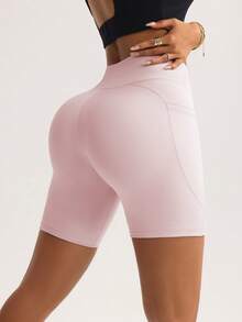 FWH Women's Fashionable Elastic Casual Elegant Sports Fitness Shorts - Spring/Summer Versatile Retro Minimalist Slim High Waist Comfortable Running Street Style All-Match Version (With Pockets/Sexy Peach Lifting Yoga Shorts) - Pink - View 3